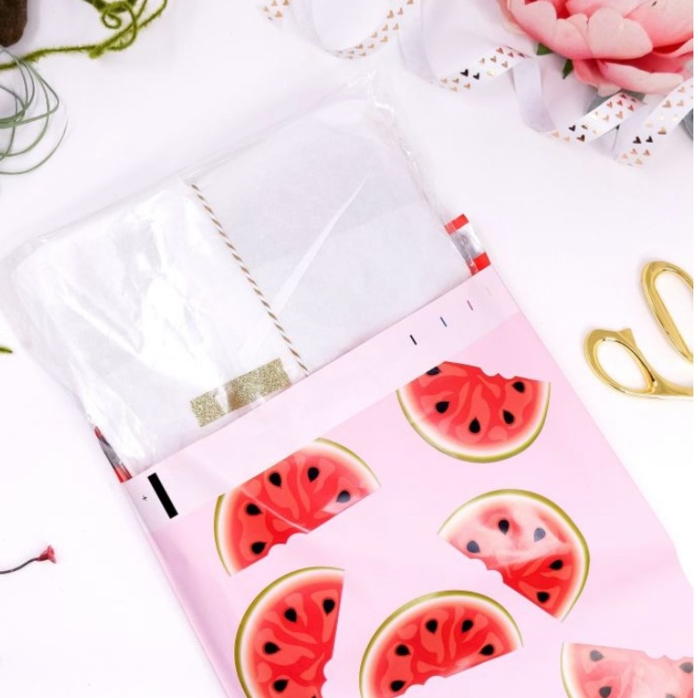 15 WATERMELON poly bags 10 x 13 - pink with red liner - Picture 2 of 4